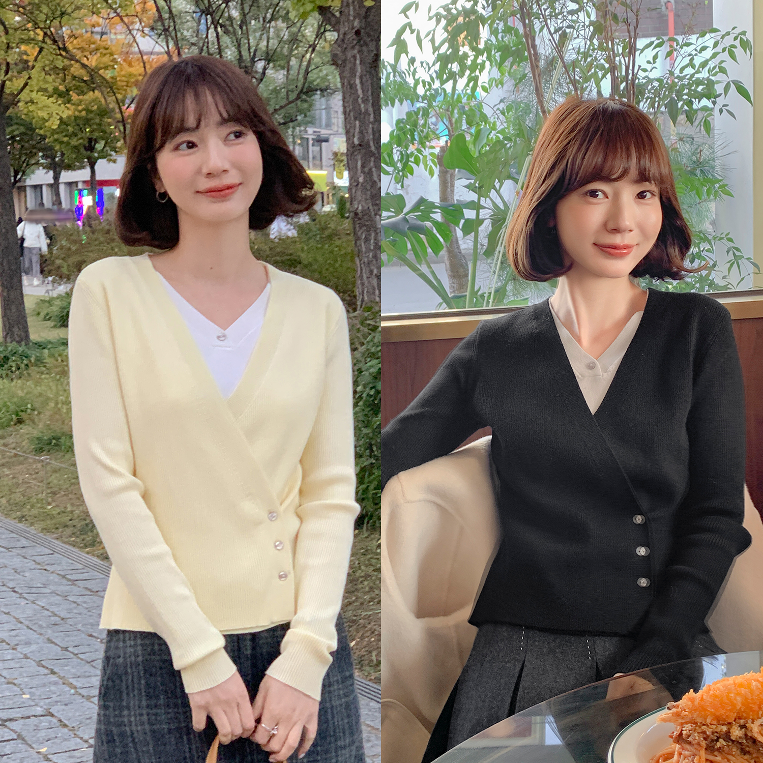 【韩国】【双拼奶芙】FS509S074撞色拼接毛衣
