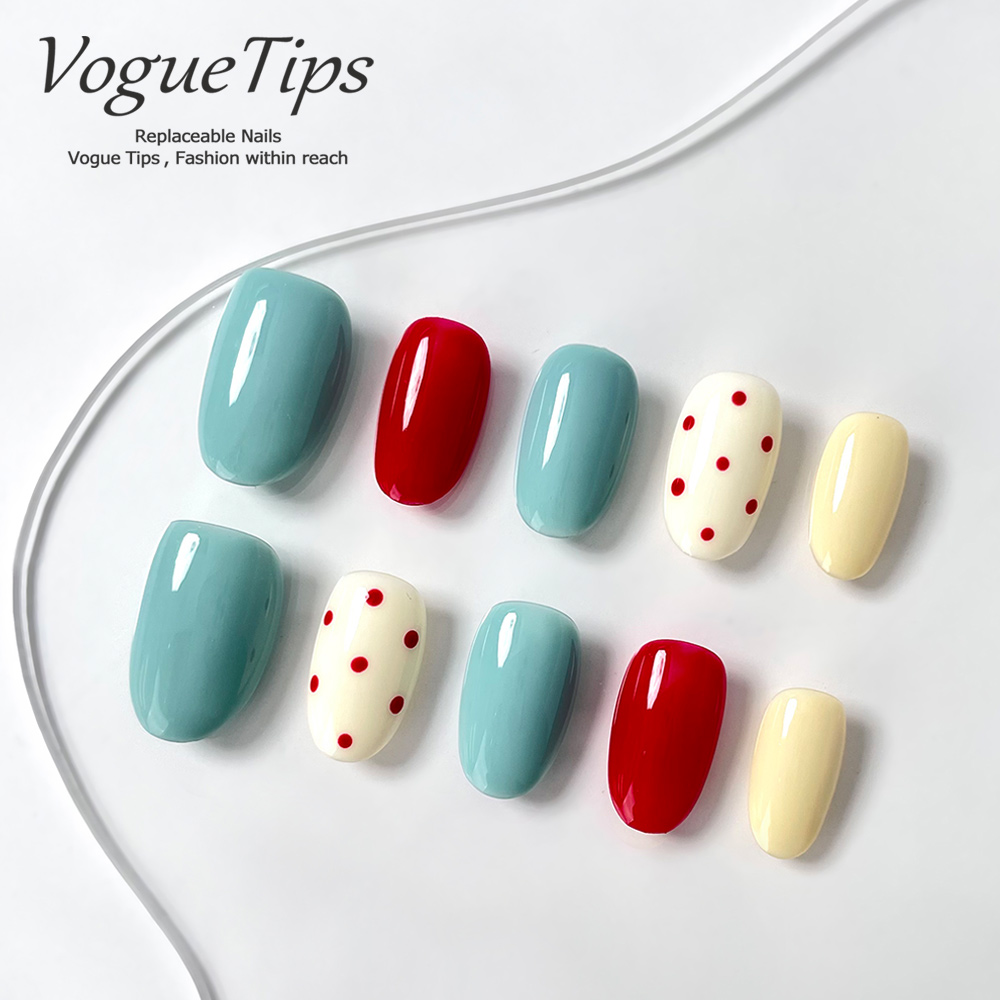 VogueTips 波点萌妹ins风穿戴甲多巴胺显白手工美甲片短圆ZB638