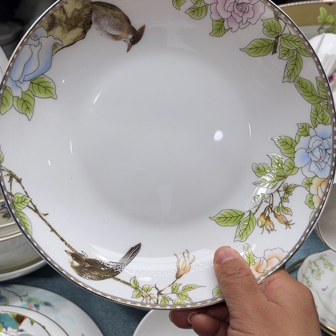 瓷片琴瑟和鸣八寸深盘四个微瑕