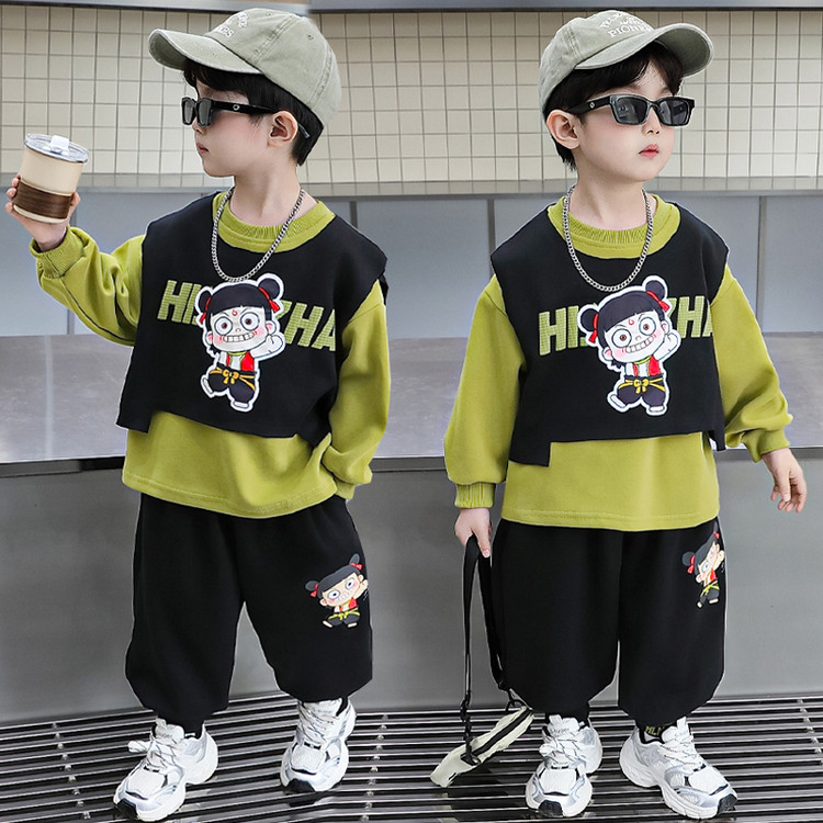 儿童衣服2025秋季新款男童套装春秋装时尚男孩卫衣宝宝三件套