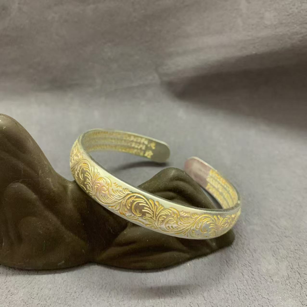 足银手镯  足银s9999 凤纹描金开口手镯