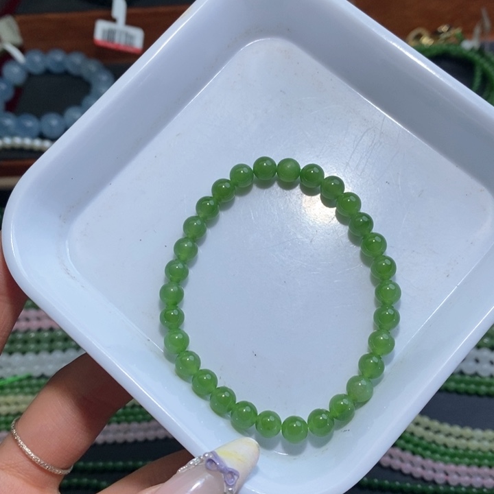 手链未镶嵌和田玉碧玉辣阳绿卡六30个