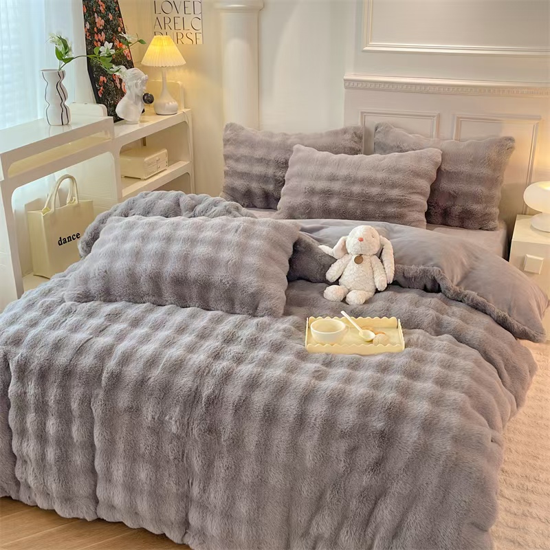轻奢高端加厚双面保暖托斯卡纳兔兔长毛牛奶绒四件套冬季床品套件