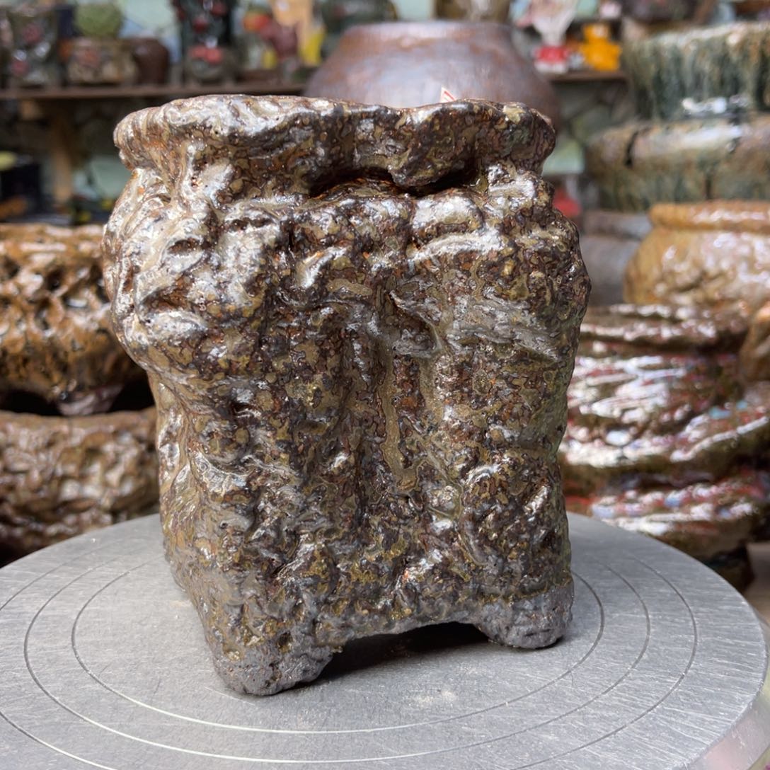 红陶粗砂陶手工花盆