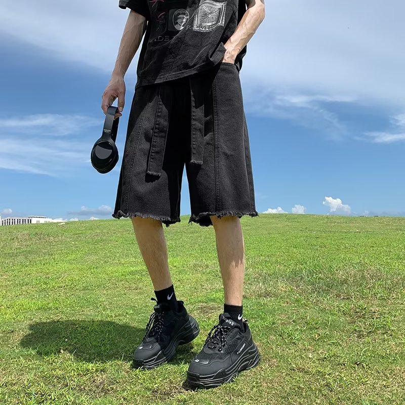 T10牛仔短裤男士夏季潮牌宽松大码休闲中裤男生五分裤子男款