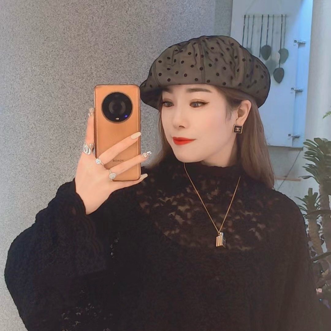 春夏新款法式气质波点蓓蕾帽时尚百搭八角画家帽大版显小脸