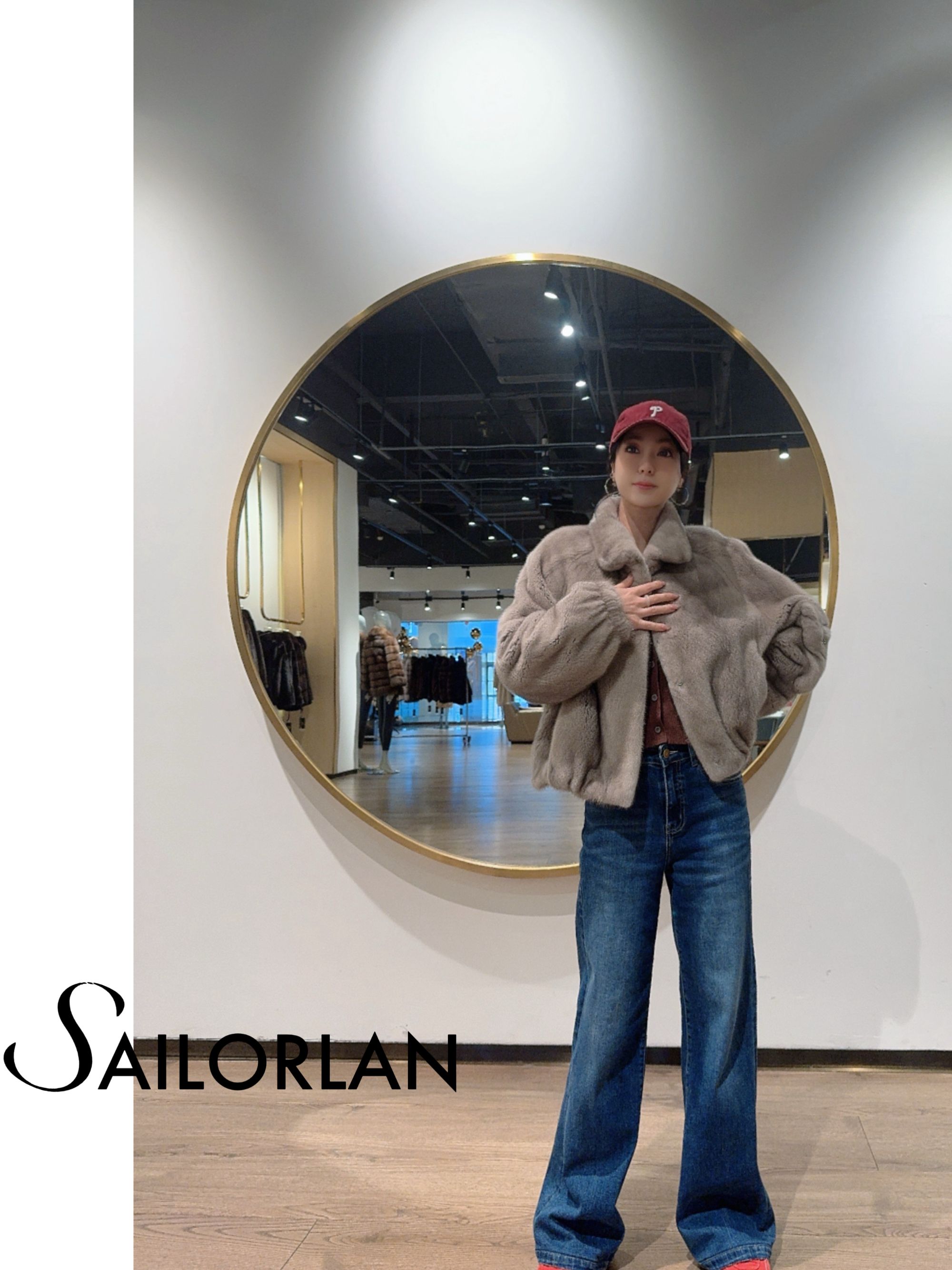 SAILORLAN「属于你」减龄带脚时尚气质貂皮皮草外套大衣毛毛毛绒