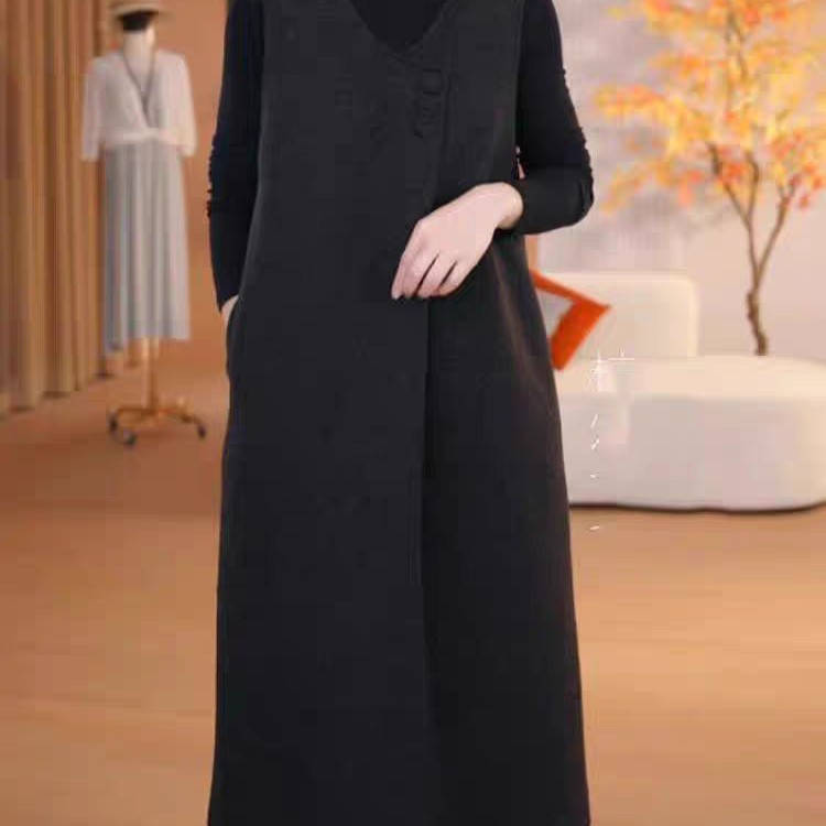 秋冬新款呢料简约气质轻奢时尚休闲百搭无袖V领洋气马甲裙