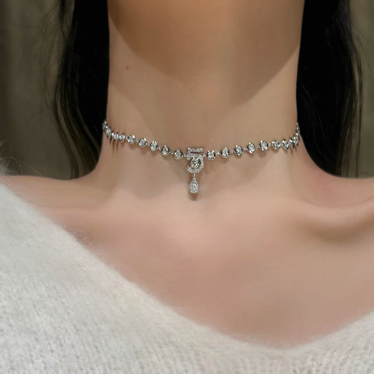 QANNA【豪华5号流苏】【choker满钻】重金网红名媛风钻石锁骨链项链AY