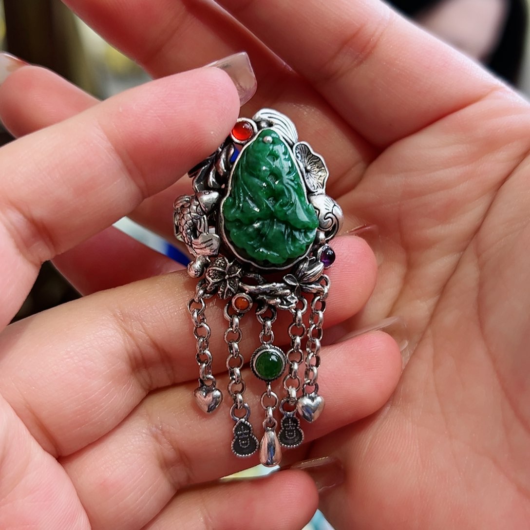 翡翠戒指/指环银S925镶嵌古风