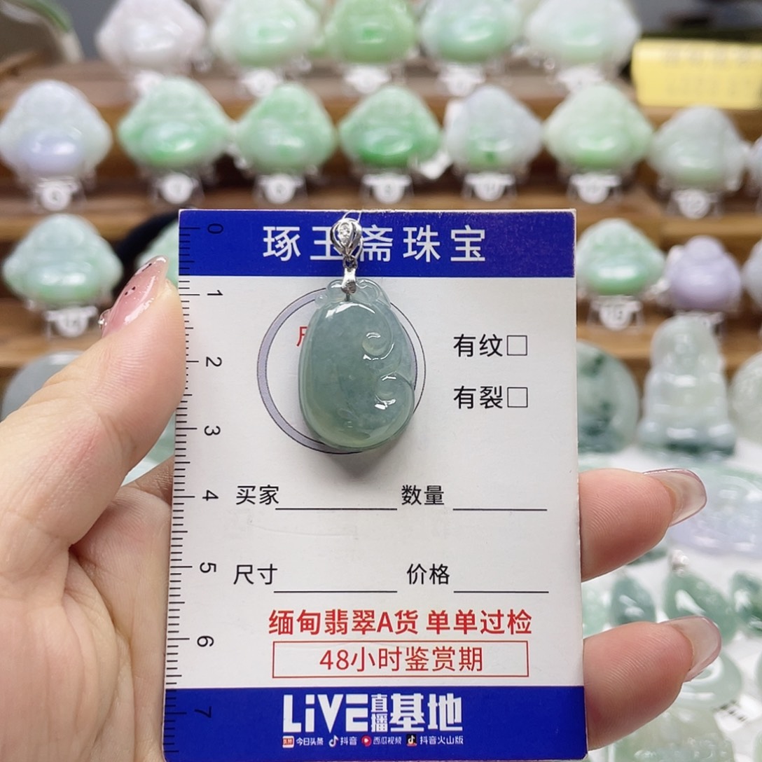 颈饰银S925镶嵌翡翠如意