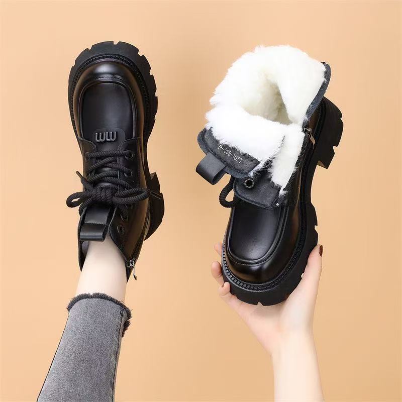 马丁靴女2025新款冬季爆款厚底时尚毛一体加绒加厚保暖显瘦雪地靴