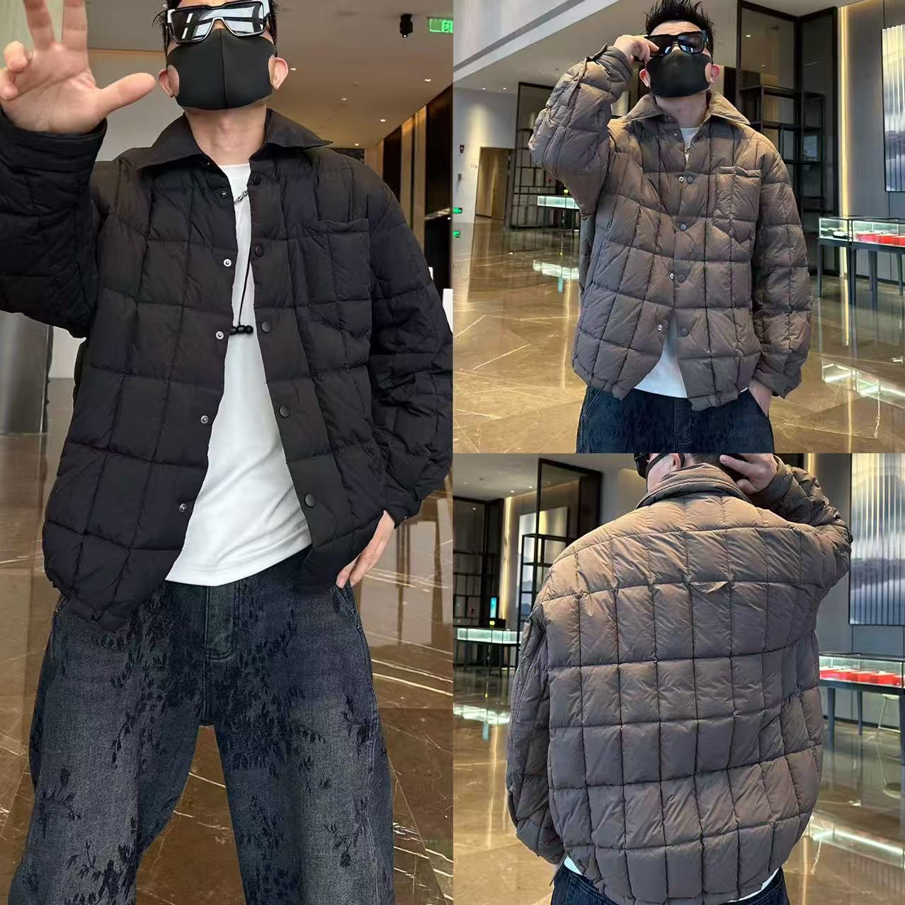 【95白鸭绒】金先生冬季翻领轻暖老钱风短款时尚方格95白鸭羽绒服