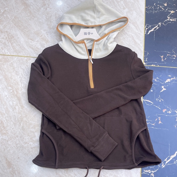  26259 女上衣半拉链保暖女士常规连帽绒衫秋冬长袖卫衣拼色