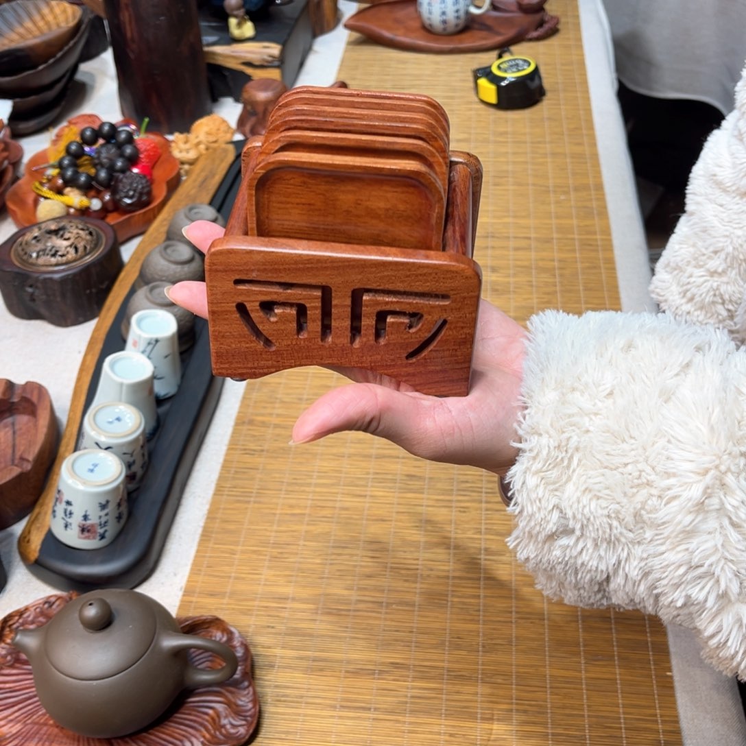 巴花实木杯垫七件套