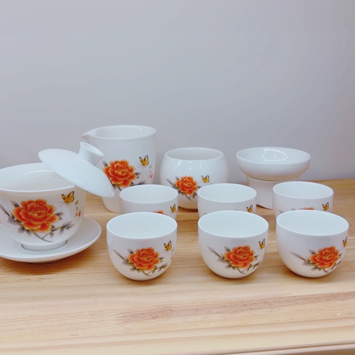 德化羊脂白玉瓷茶具套装