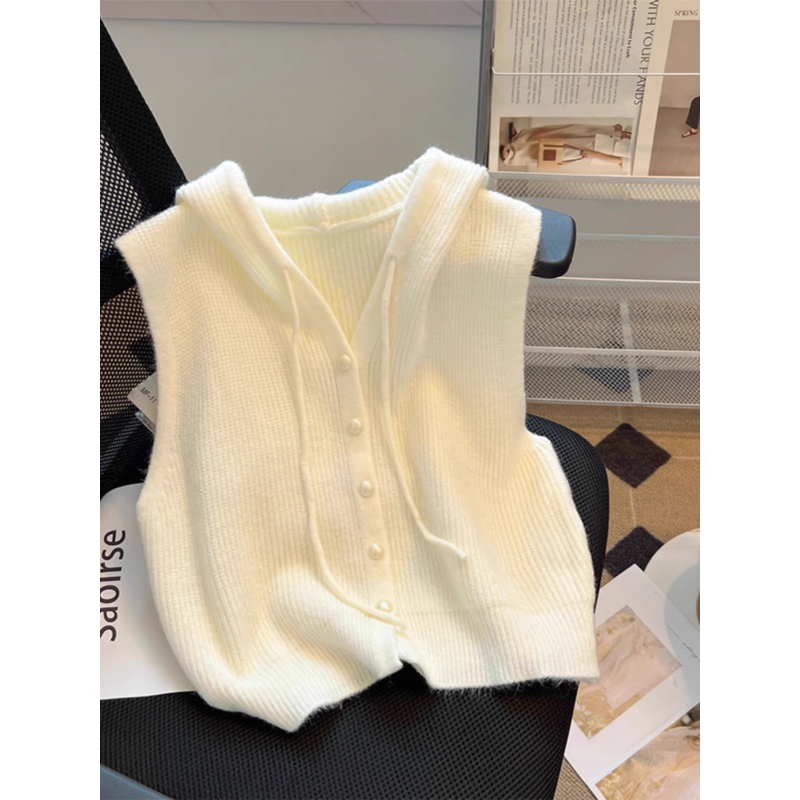 连帽开衫无袖针织马甲外套2025秋冬新款女别致设计感小众叠穿上衣