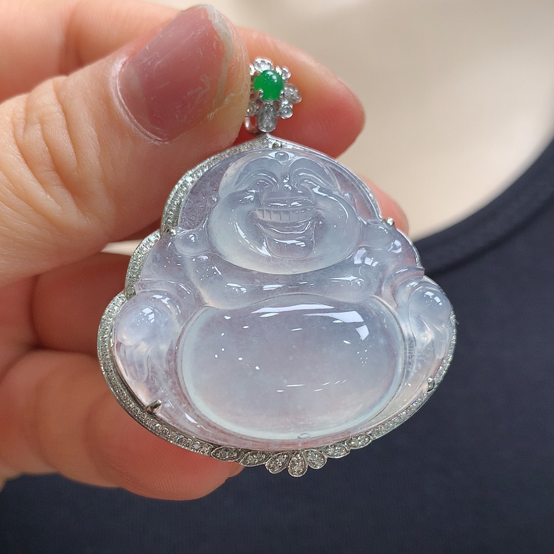 翡翠18K金镶嵌颈饰佛公