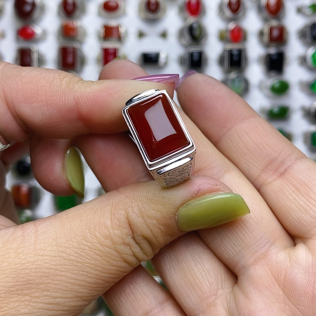 玛瑙/玉髓戒指银S925镶嵌