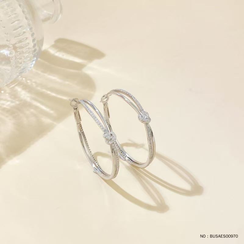 925银合成锆石耳饰 【双层耳圈】S925银时尚爆款镶石实心轻奢耳圈