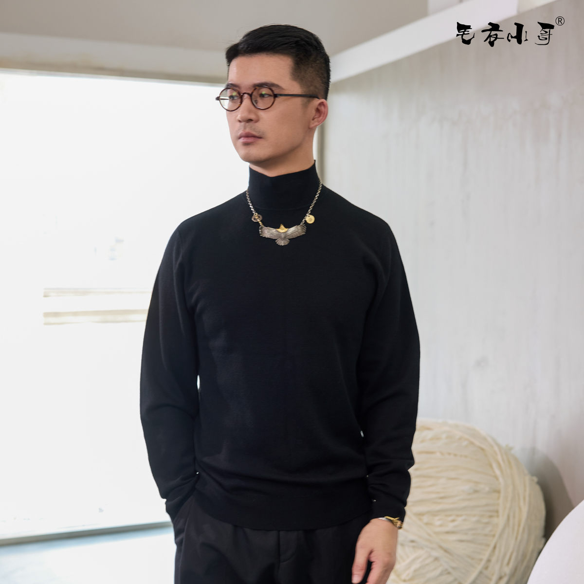 毛衣小哥纯羊毛冬季新款高领打底衫机织保暖慵懒柔软舒适贴身不扎