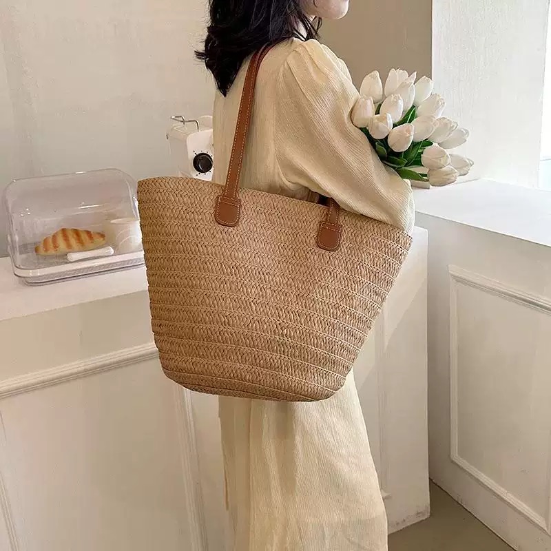 草编单肩包新款编织大容量托特包软面百搭海边度假包包草编包