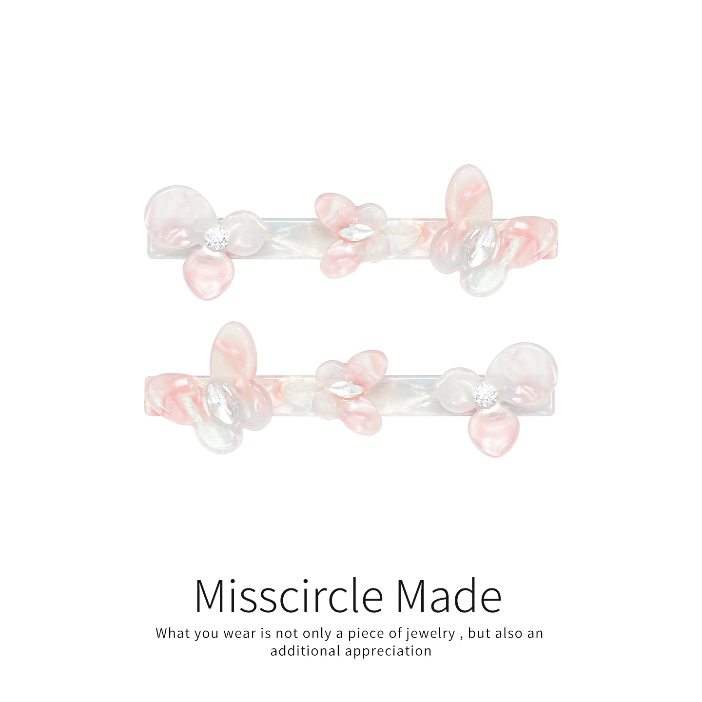 瑟可樱花粉蝴蝶醋酸一字夹梦幻晕染粉蓝色甜美鸭嘴夹韩版温柔0910