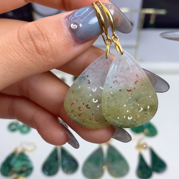 翡翠银S925镶嵌耳饰耳饰