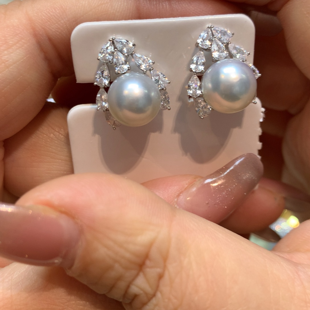 海水珍珠耳饰银S925镶嵌