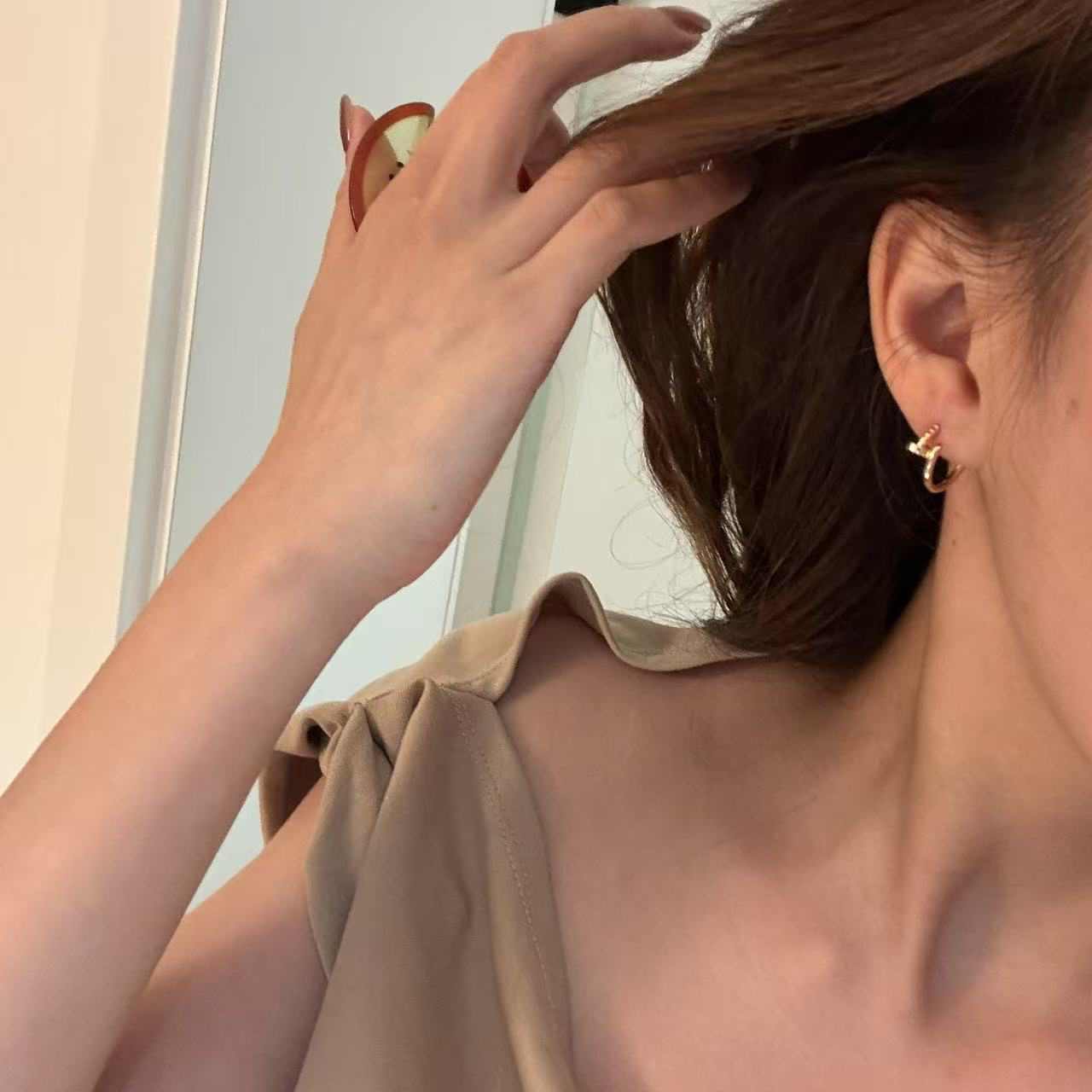 合金耳饰 PPRK.经典无钻小螺丝耳钉 玫瑰金色