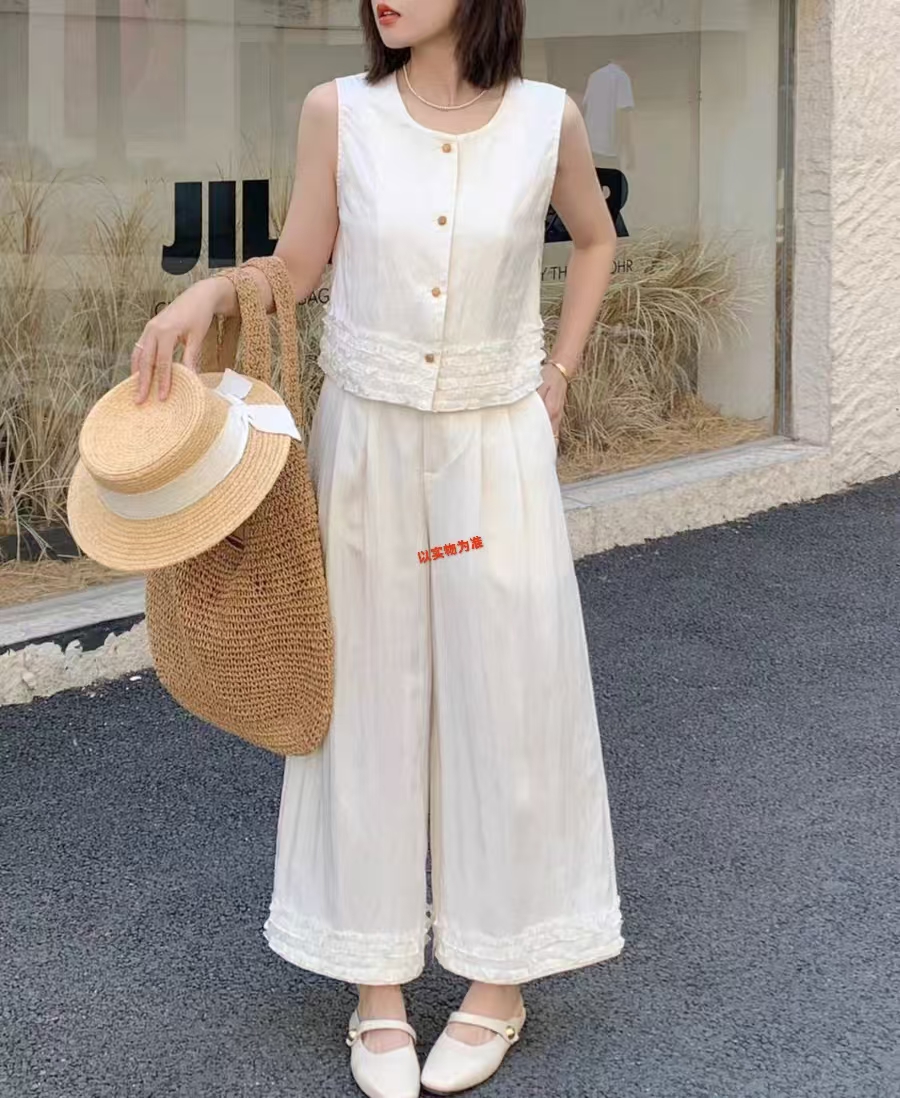 INS风休闲风时尚套装休闲轻熟风女装气质无袖2538