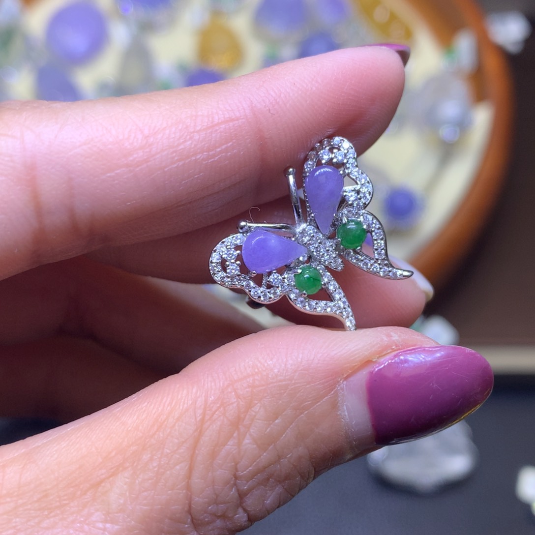 翡翠戒指银S925镶嵌翡翠