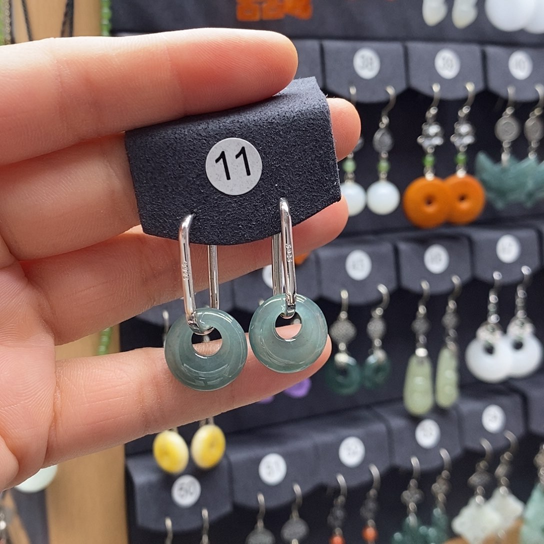 翡翠银S925镶嵌耳饰?****安