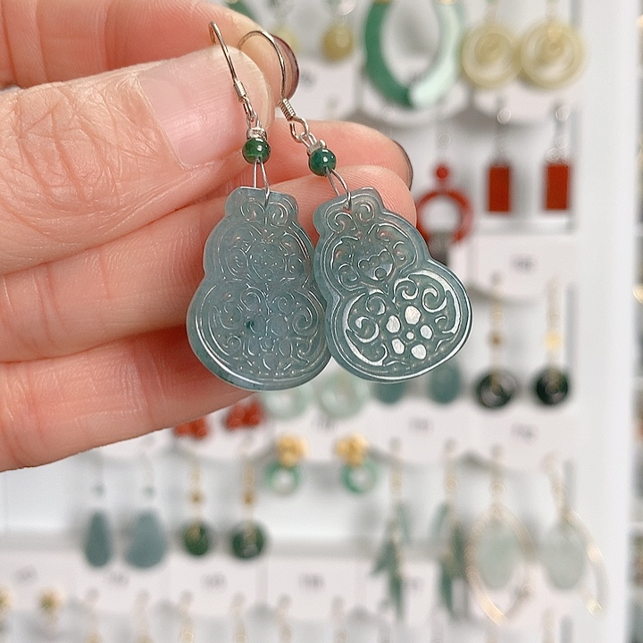 翡翠耳饰银S925镶嵌翡翠