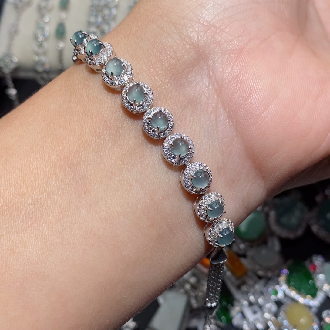 翡翠手链银S925镶嵌n jo l