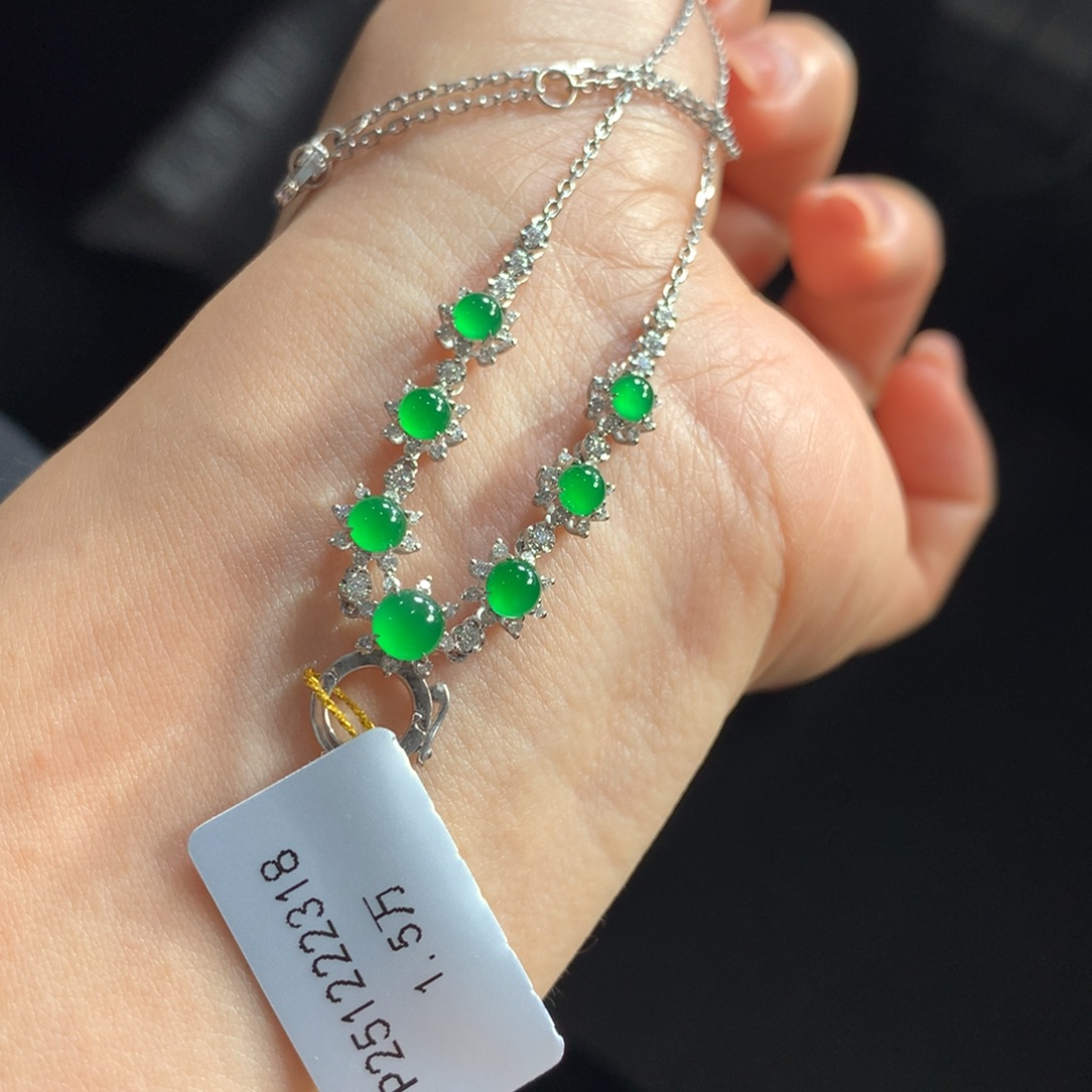 翡翠未镶嵌手链！新品强推完美主义者必拍！玻璃起光满色阳绿万能链