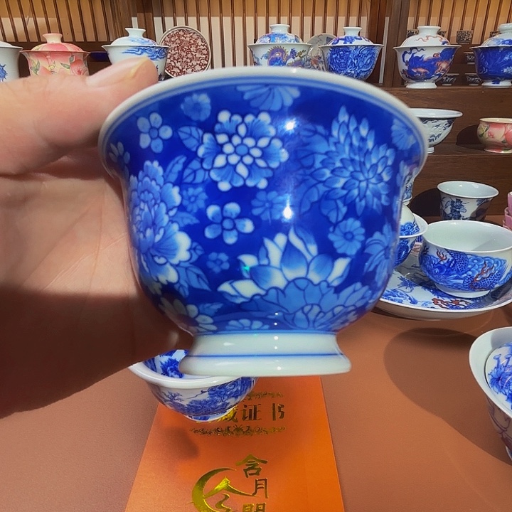 小****青花手工手绘盖碗