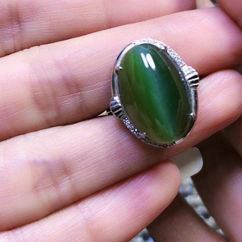 和田玉银S925镶嵌戒指