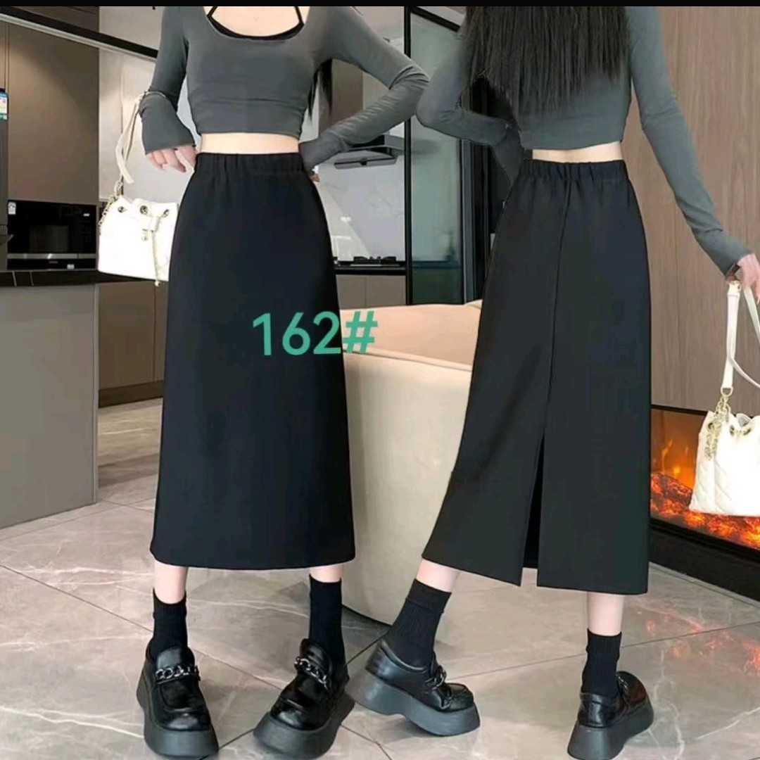 黑色高腰针织中长款直筒开叉半身裙显瘦百搭冬季款加厚加绒大码