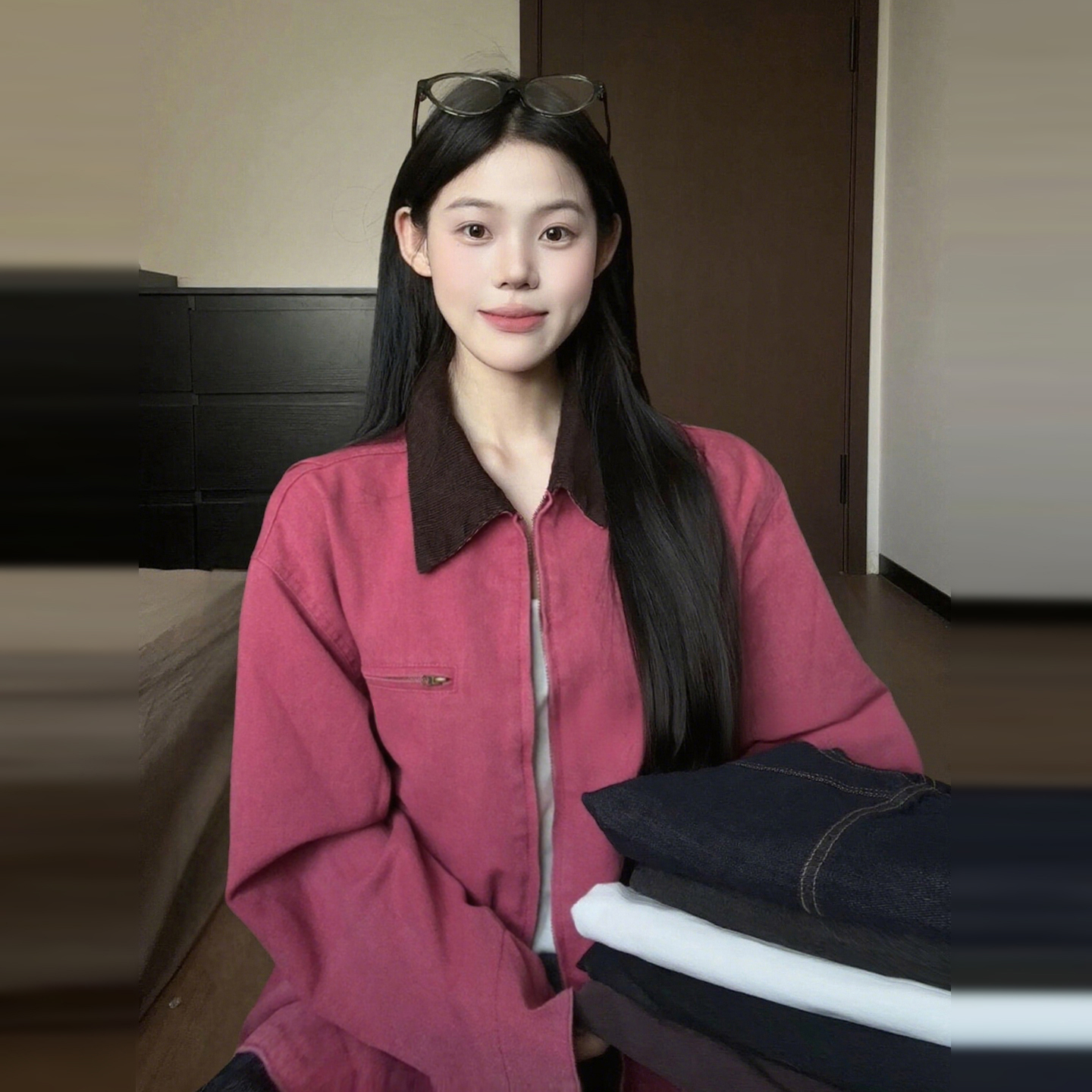 美式复古撞色工装夹克女春秋薄款设计感小众宽松翻领棒球服外套潮