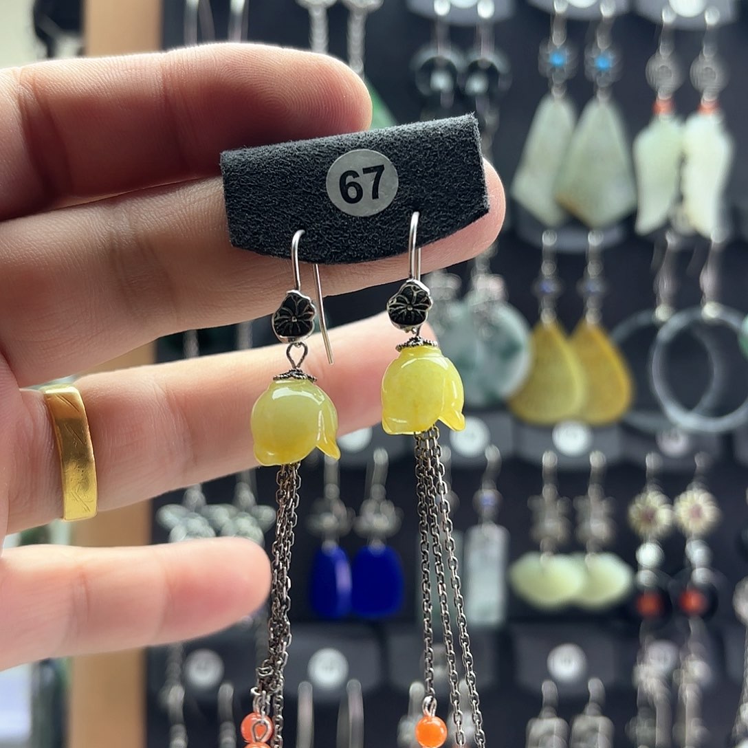 翡翠耳饰银S925镶嵌天然翡翠耳饰925银