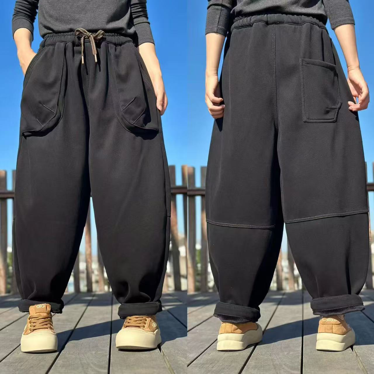 聪聪86562冬季新款加绒加厚大口袋松紧百搭休闲裤