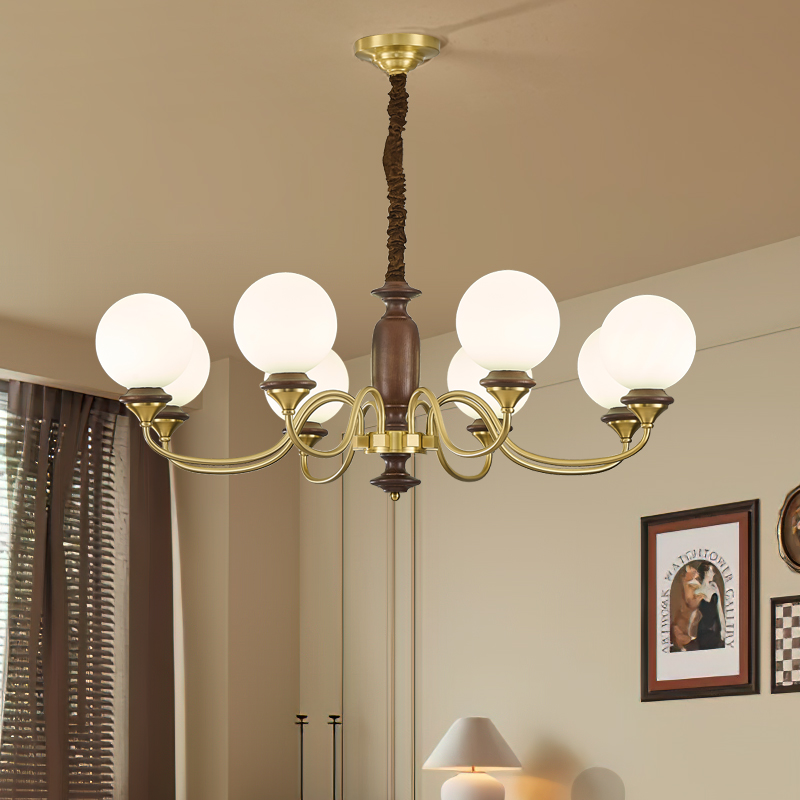 中古风客厅吊灯北美白蜡木全光谱法式复古新中式大厅餐厅卧室灯具