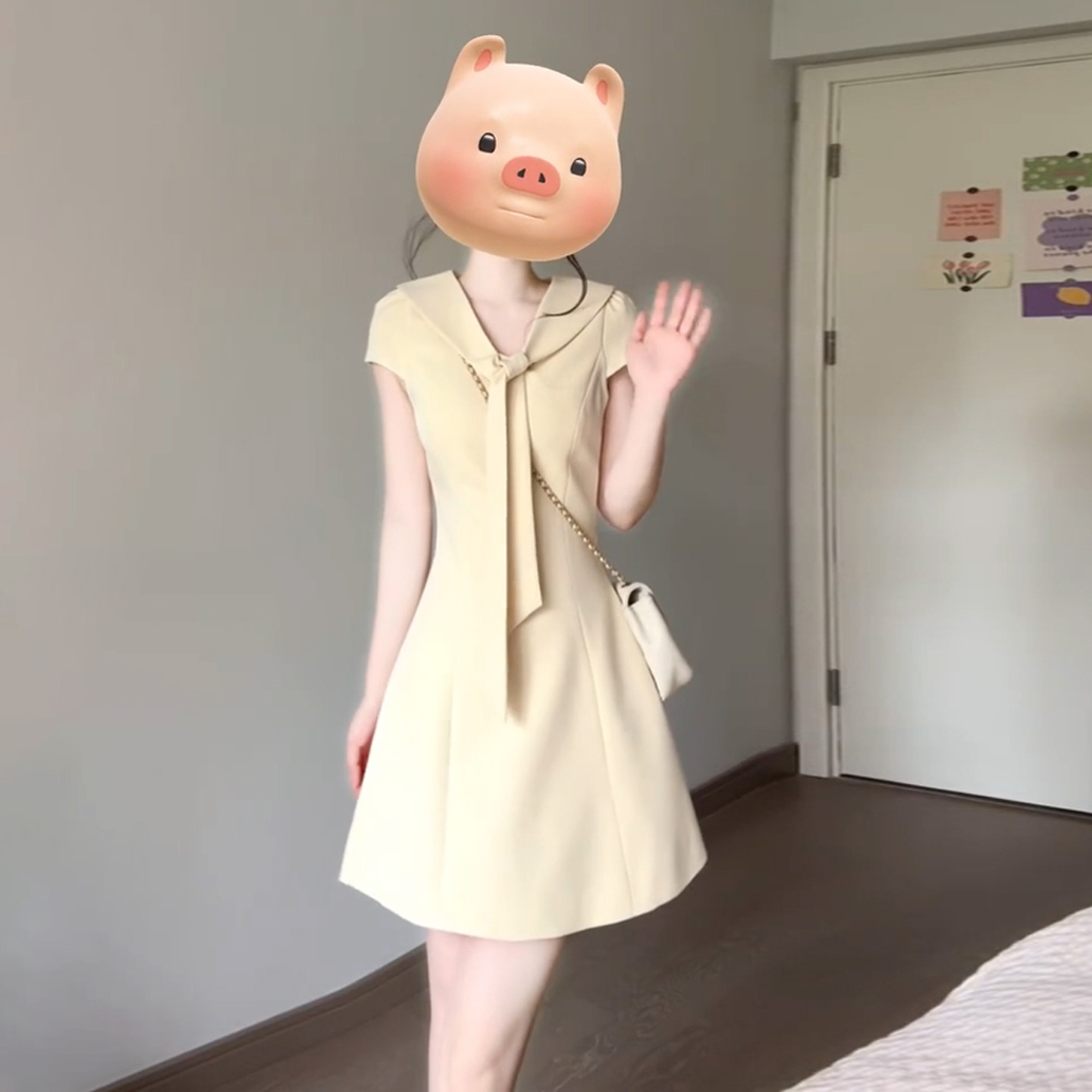 【现货+运补】千金风黄色连衣裙子女夏小个子绝美掐腰短裙清仓4762