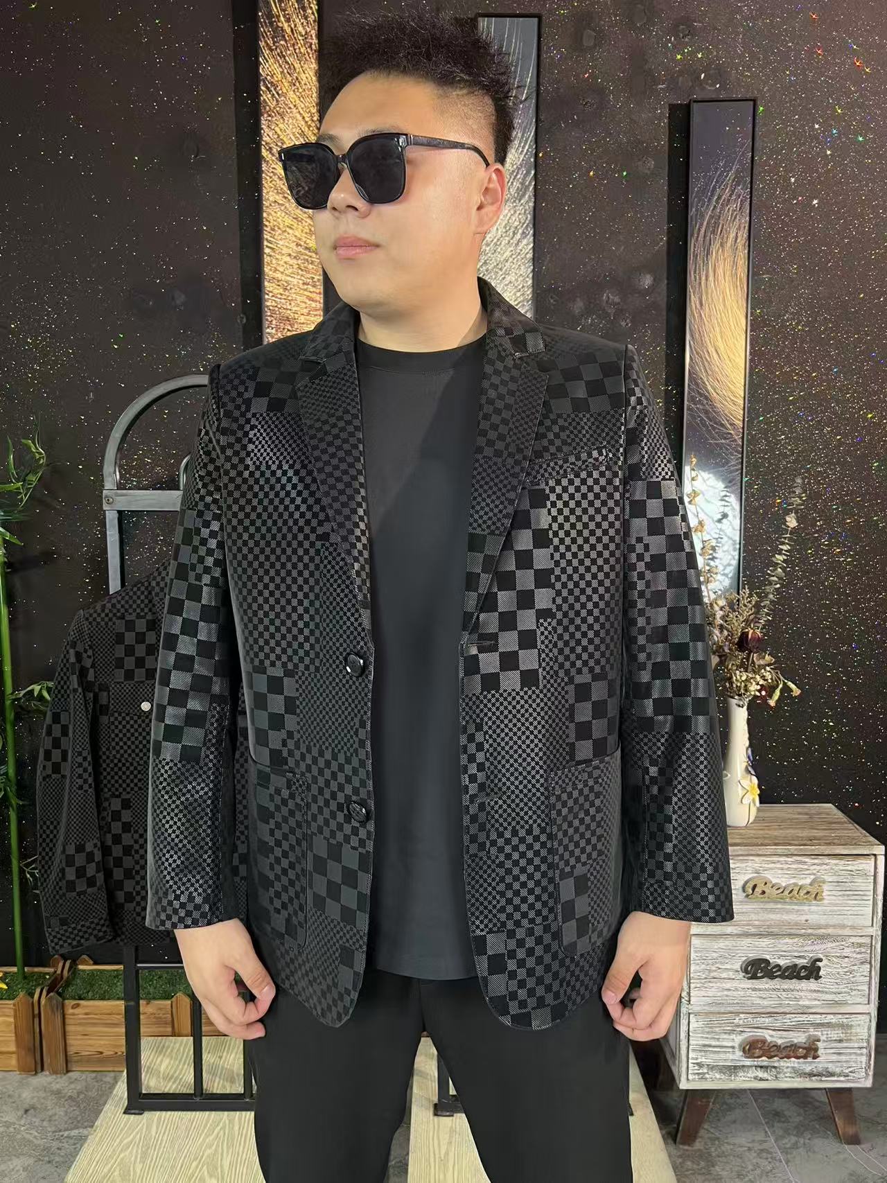 {小方格西服}Yong Sa永飒男士休闲商务棉羊皮小方格皮衣西服外套