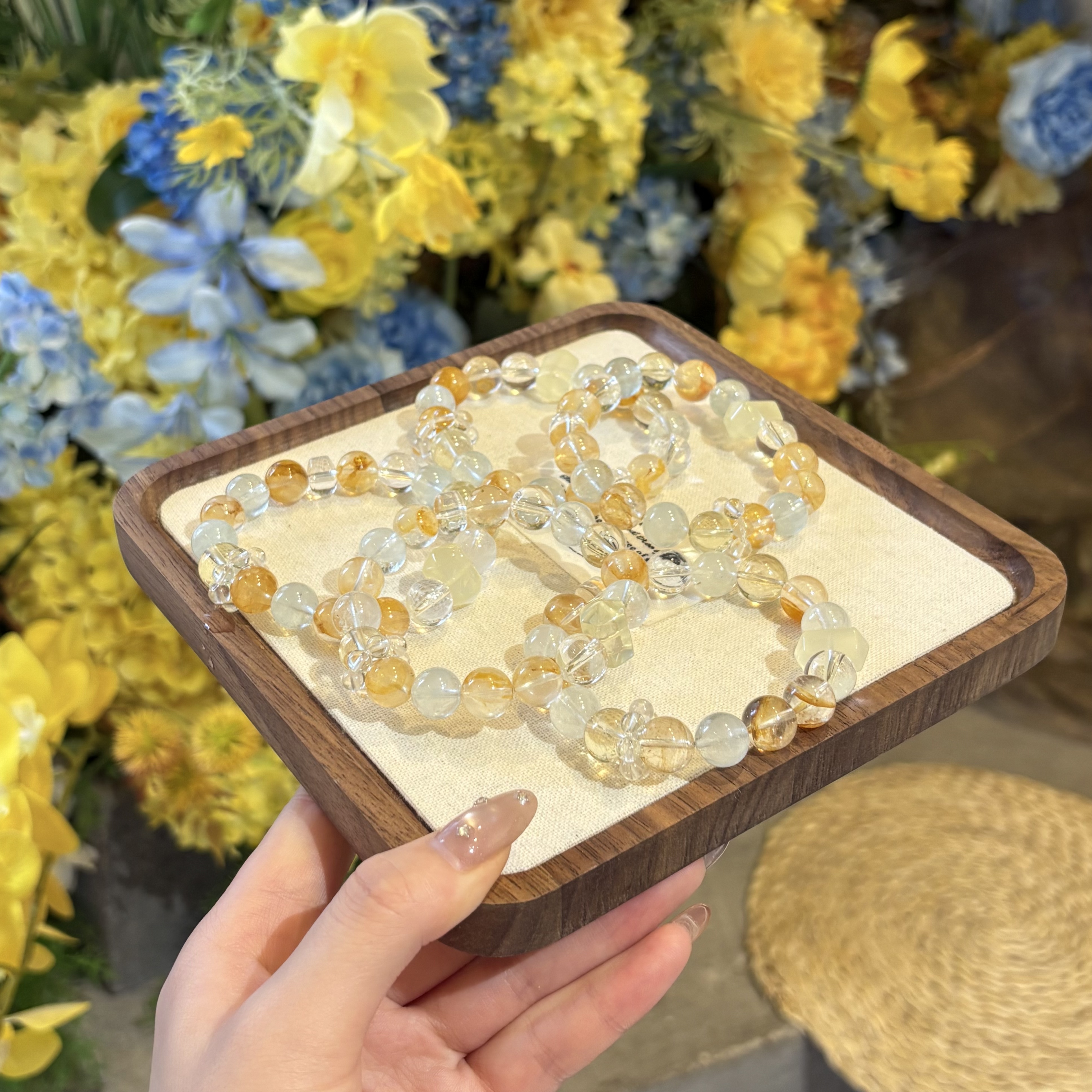 【焦糖朗姆】白水晶胶花黄水双尖设计款手串 珠宝多样性 任发一