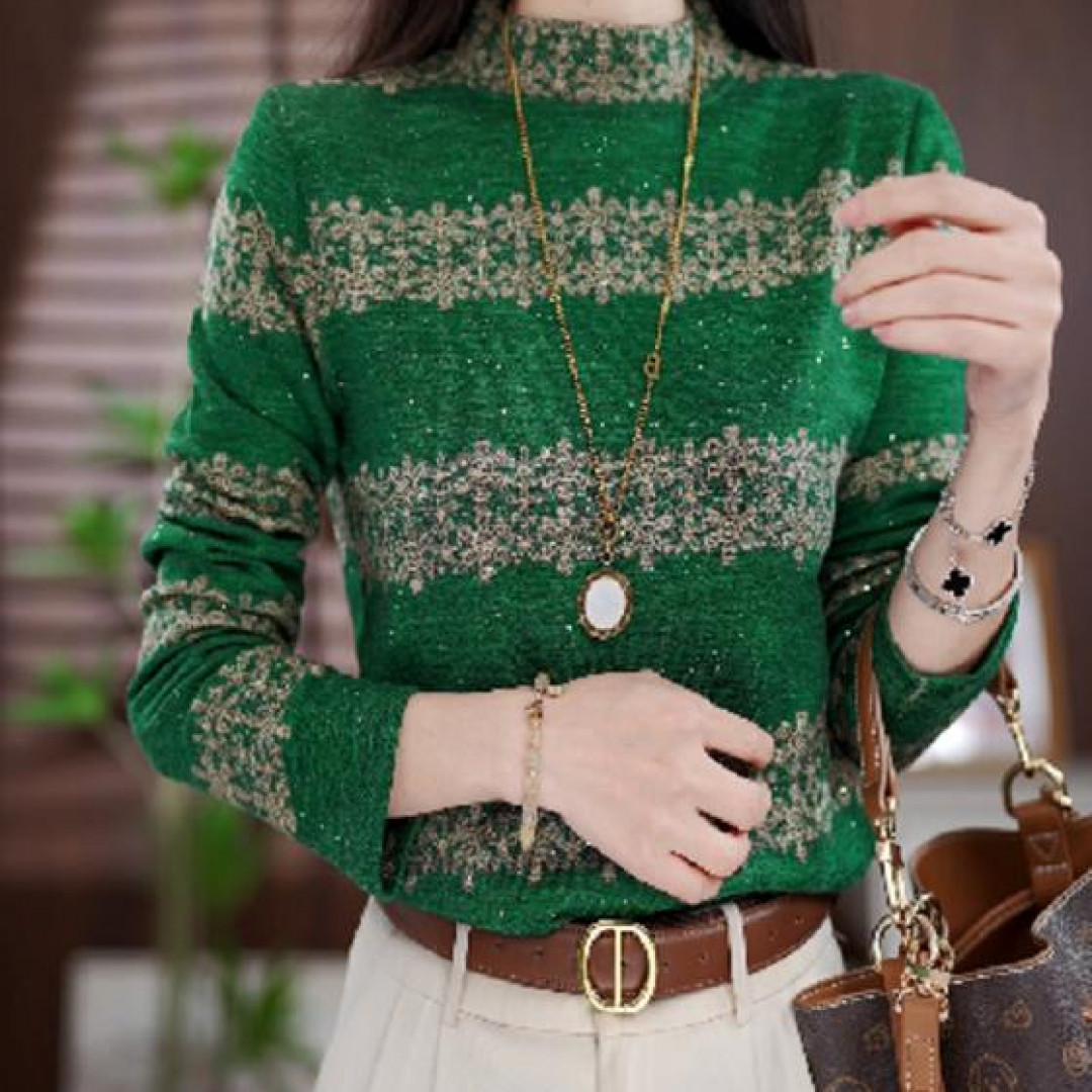 Y317款时尚百搭气质宽松减龄加绒半高领长袖上衣-