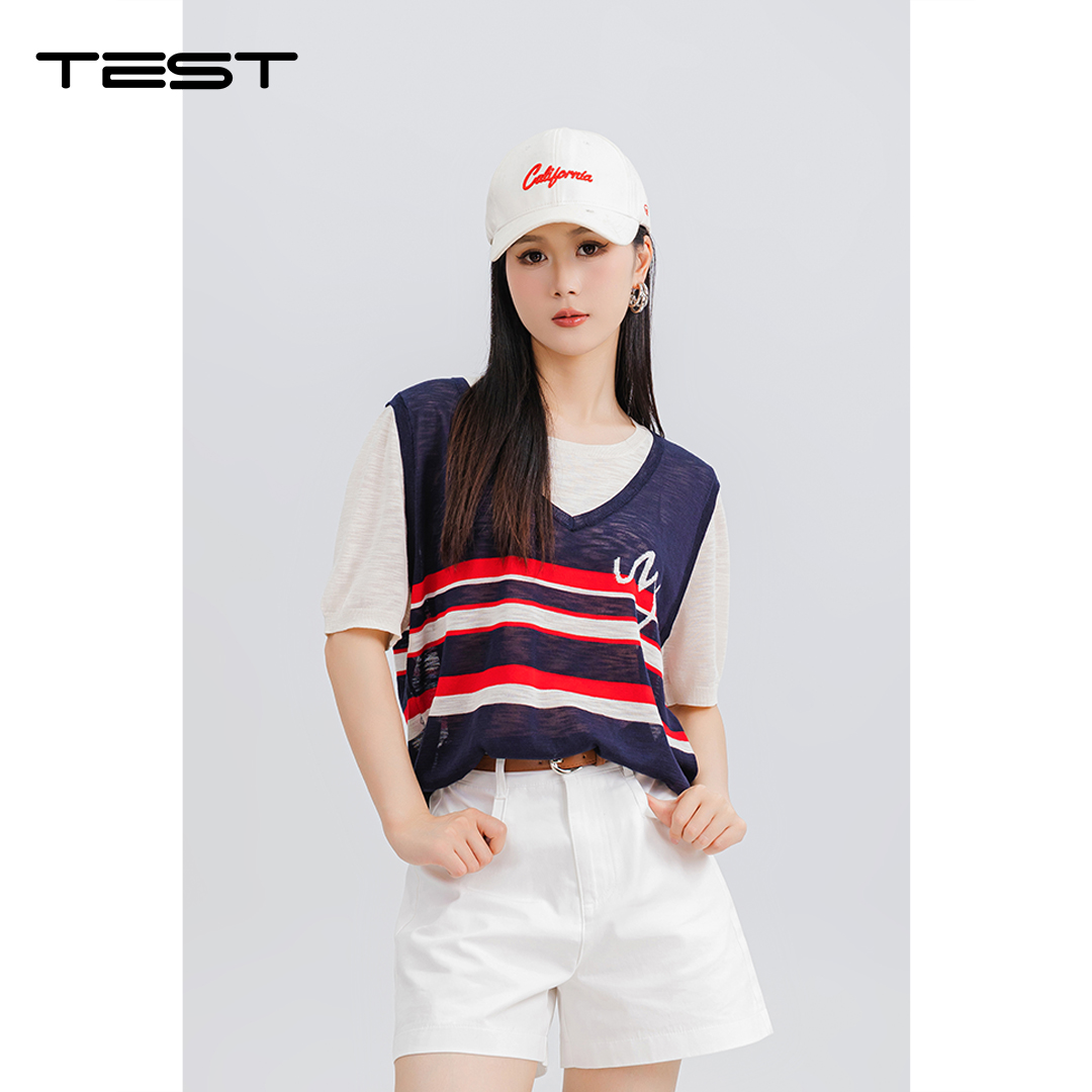 湖南她之蝶 25 夏 1252104 条纹女短袖宽松上衣夏季