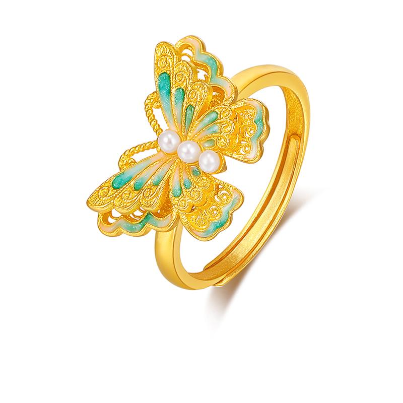 福满圆珠宝3 足金 绿蝴蝶戒指