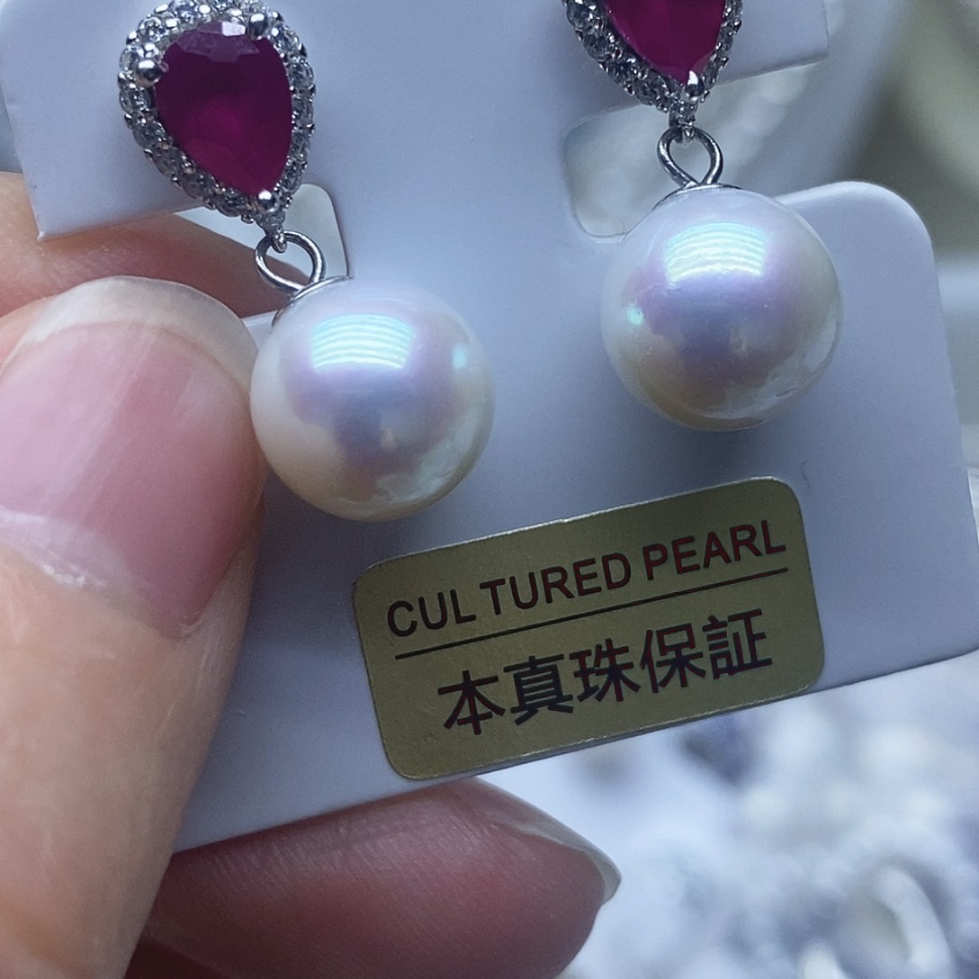 银S925镶嵌耳钉淡水珍珠